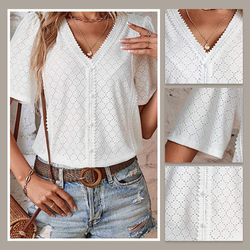🎁 Hot Sale 50% RABATT ⏳ Neue Damen-Bluse mit kurzen Ärmeln 🔥 Oster-Rabattaktion!