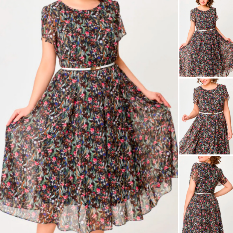 💖Fließendes Blumenkleid mit zartem weißen Gürtel🌷