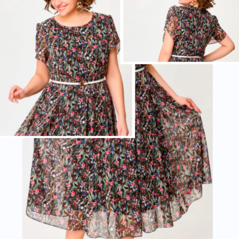 💖Fließendes Blumenkleid mit zartem weißen Gürtel🌷