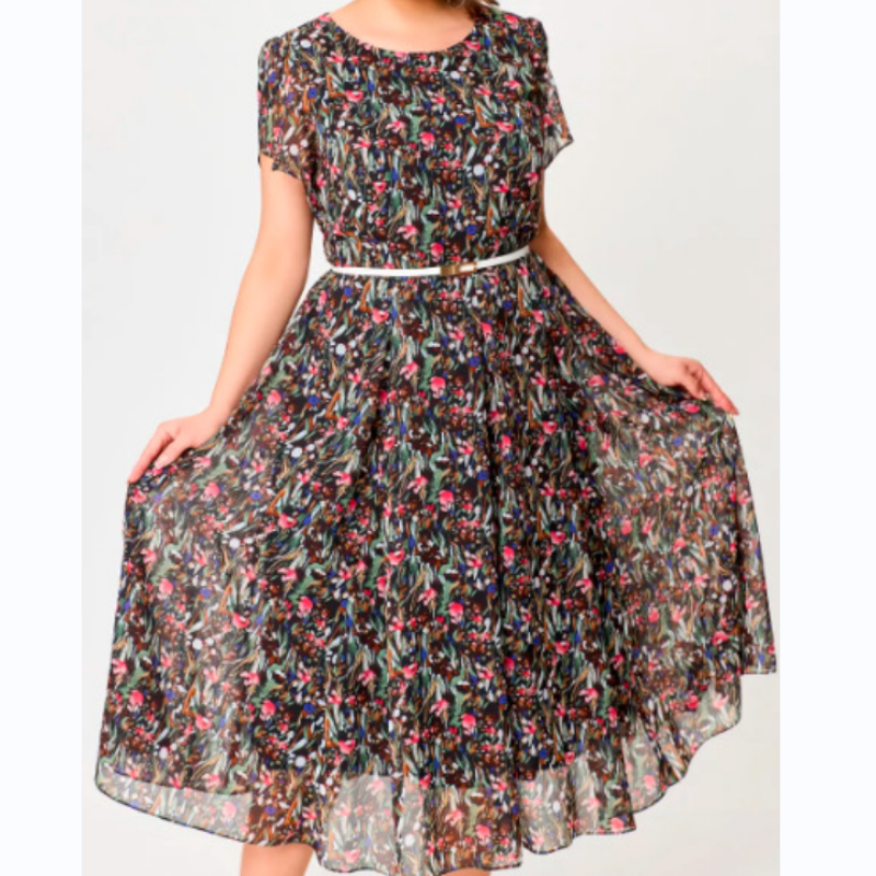 💖Fließendes Blumenkleid mit zartem weißen Gürtel🌷
