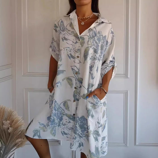 ✨Neue Produkte✨Einfaches bedrucktes Kleid aus Baumwolle und Leinen