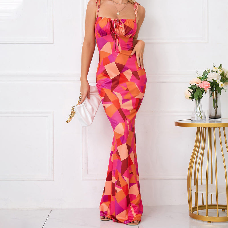 🌸 Fischschwanz Saum Blumendruck Kleider 👗