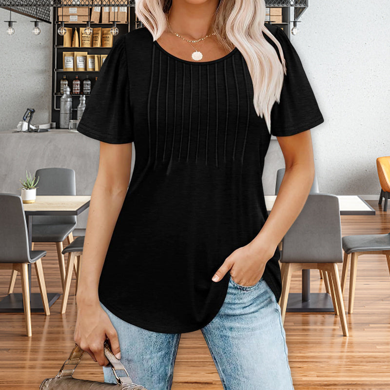💖Kurzärmeliges Sommer-T-Shirt mit Rundhalsausschnitt und Falten