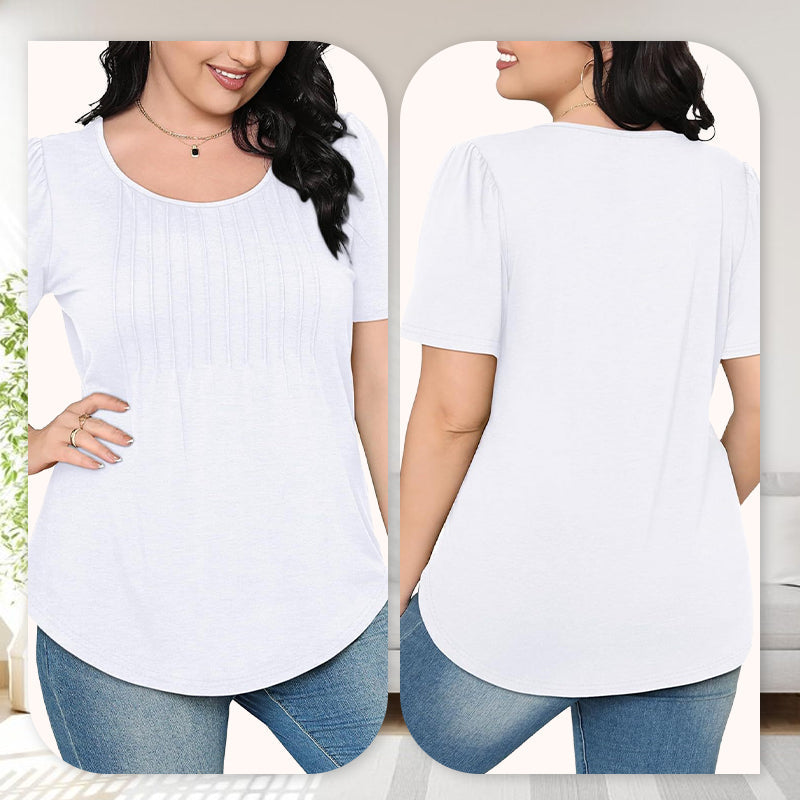 💖Kurzärmeliges Sommer-T-Shirt mit Rundhalsausschnitt und Falten