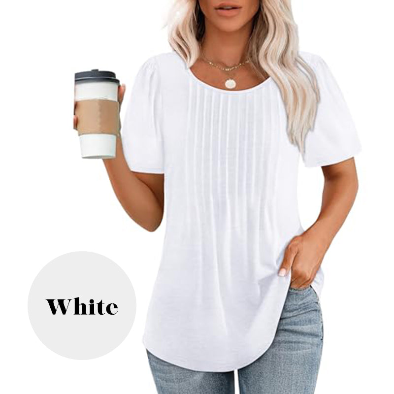 💖Kurzärmeliges Sommer-T-Shirt mit Rundhalsausschnitt und Falten