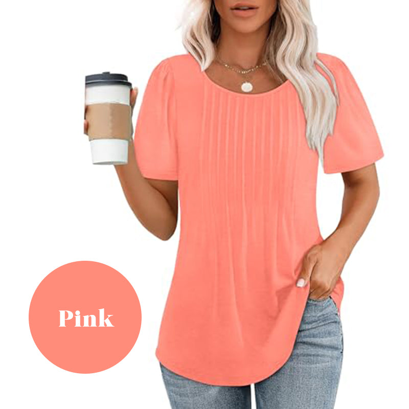 💖Kurzärmeliges Sommer-T-Shirt mit Rundhalsausschnitt und Falten