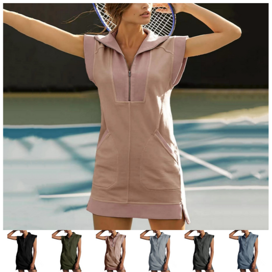 🔥HOT SALE🔥Sportliches, ärmelloses Minikleid mit halbem Reißverschluss für Damen