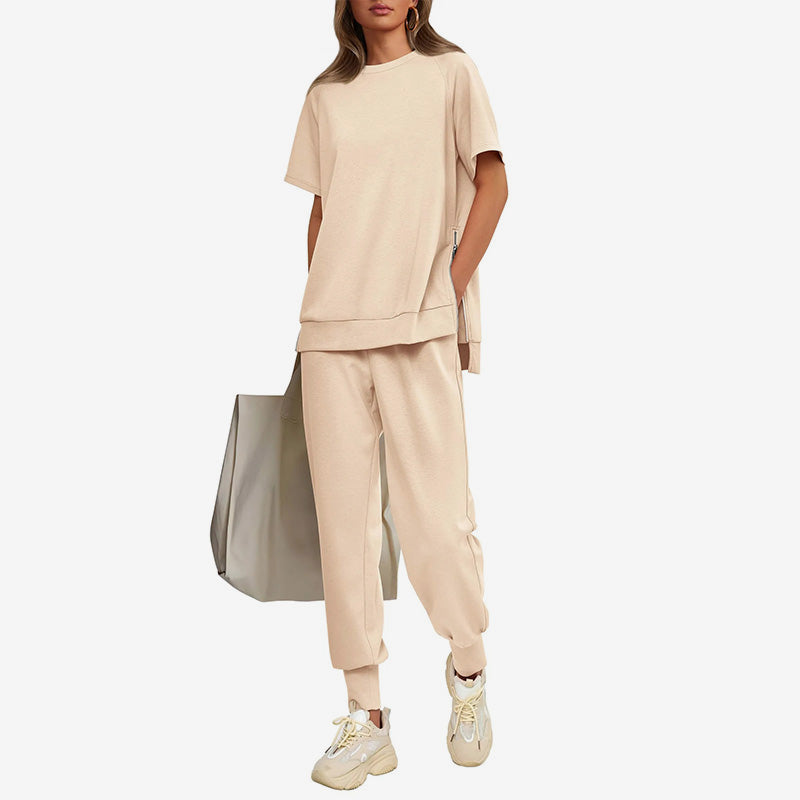 Lässiges, locker sitzendes zweiteiliges Trainingsanzug-Set für Damen aus T-Shirt und Hose