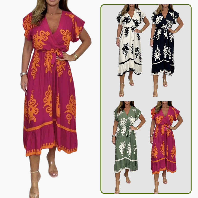 Sommerkleid mit Rüschenärmeln und V-Ausschnitt für Mädchen in Übergröße