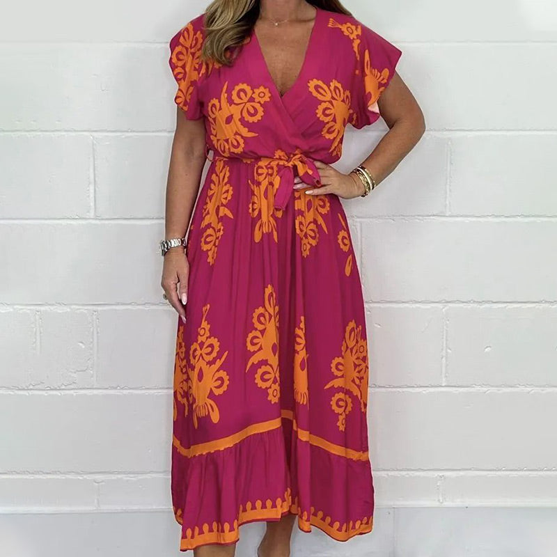 Sommerkleid mit Rüschenärmeln und V-Ausschnitt für Mädchen in Übergröße