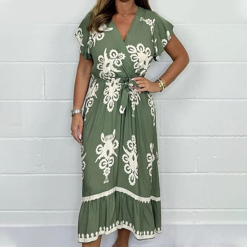 Sommerkleid mit Rüschenärmeln und V-Ausschnitt für Mädchen in Übergröße