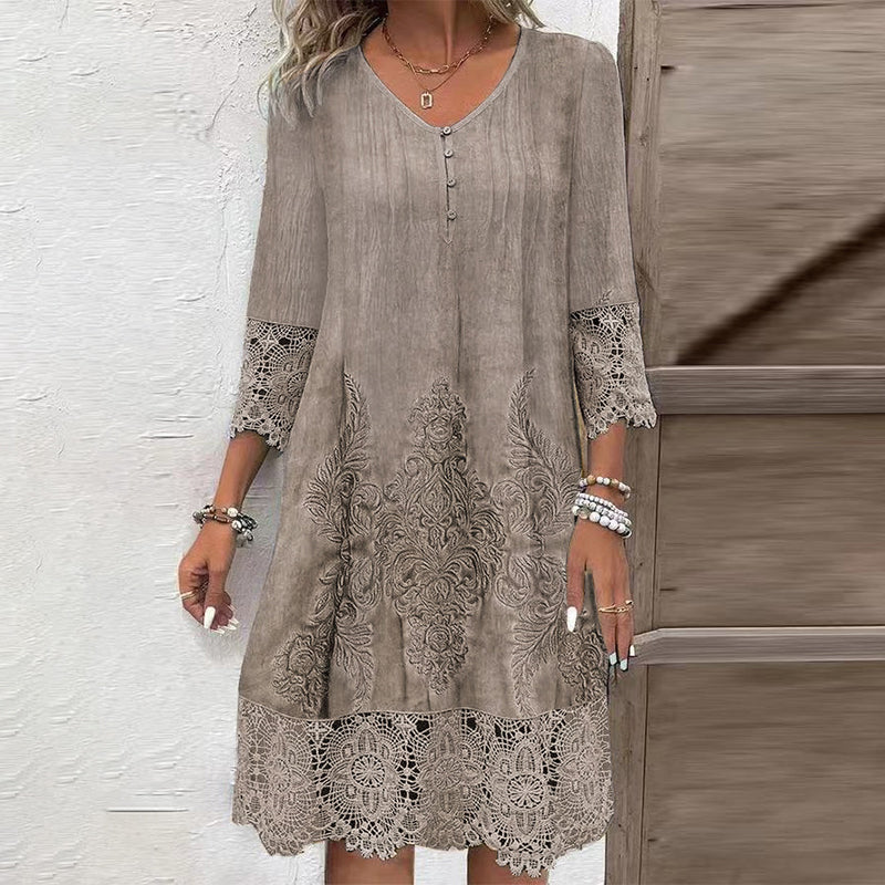 Elegantes Spitzenkleid mit halben Ärmeln und V-Ausschnitt für Damen