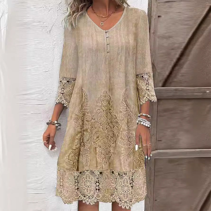 Elegantes Spitzenkleid mit halben Ärmeln und V-Ausschnitt für Damen