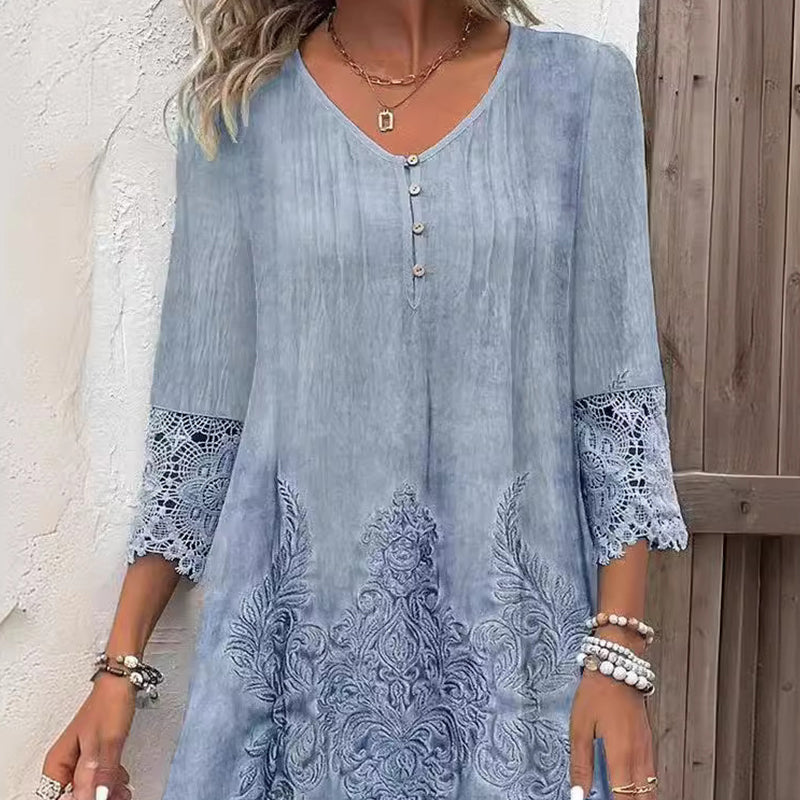 Elegantes Spitzenkleid mit halben Ärmeln und V-Ausschnitt für Damen