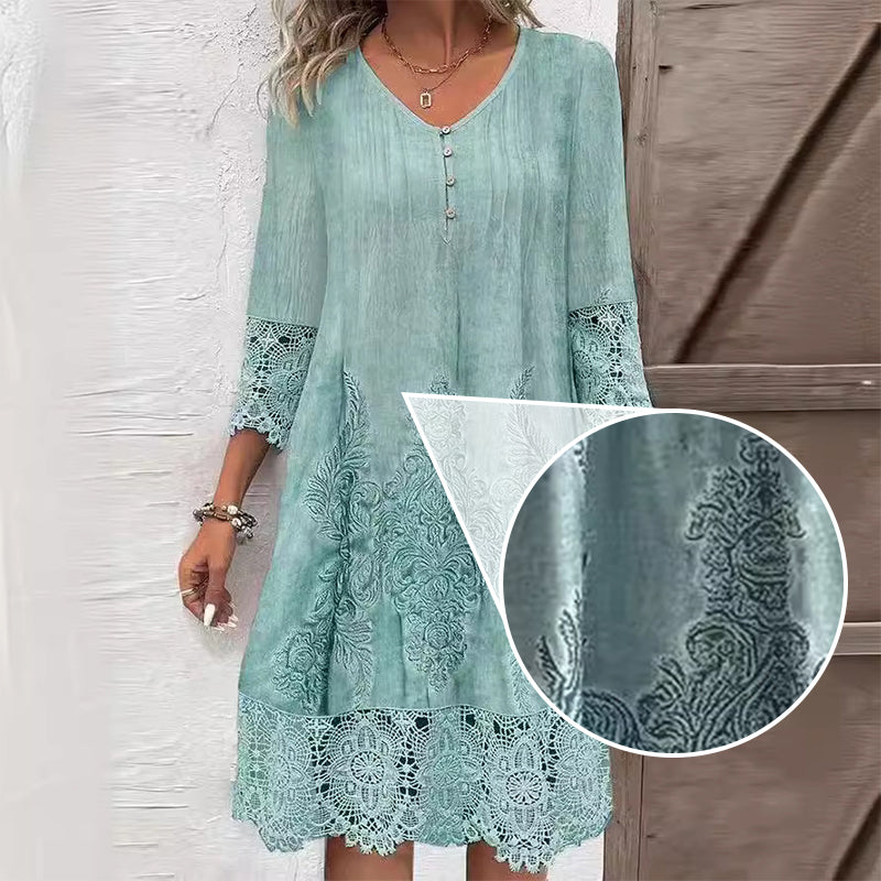 Elegantes Spitzenkleid mit halben Ärmeln und V-Ausschnitt für Damen
