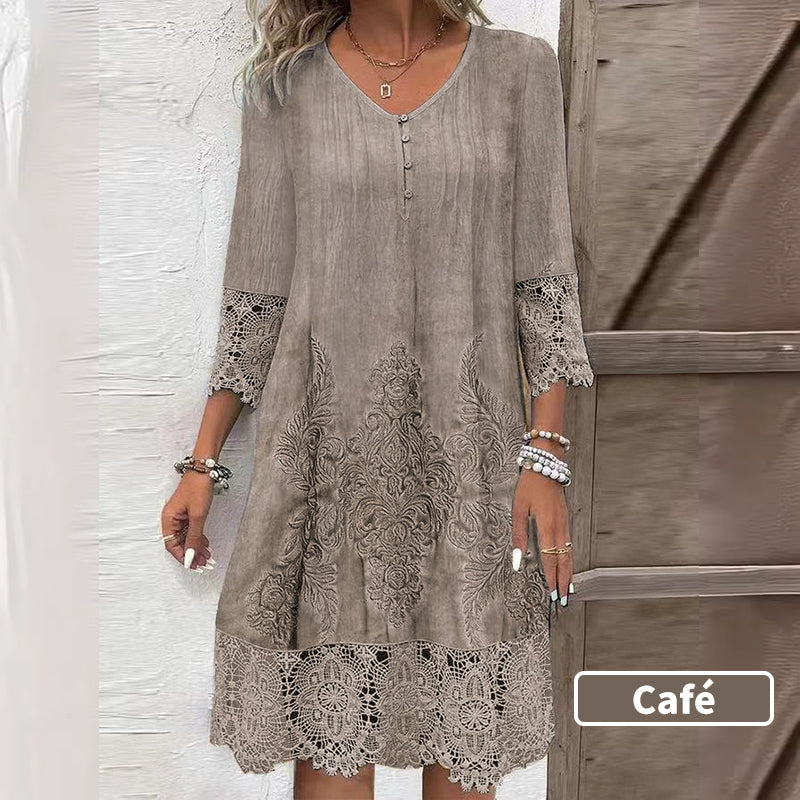 Elegantes Spitzenkleid mit halben Ärmeln und V-Ausschnitt für Damen