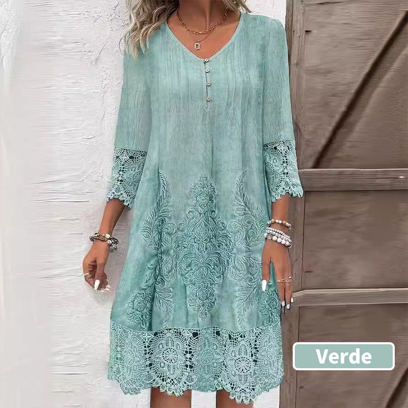Elegantes Spitzenkleid mit halben Ärmeln und V-Ausschnitt für Damen
