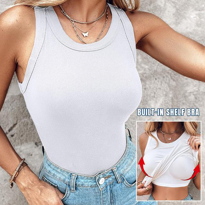 Geripptes Tanktop mit integriertem BH für Frauen