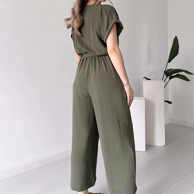 💖 Lässiger Damen-Overall mit V-Ausschnitt und kurzen Ärmeln