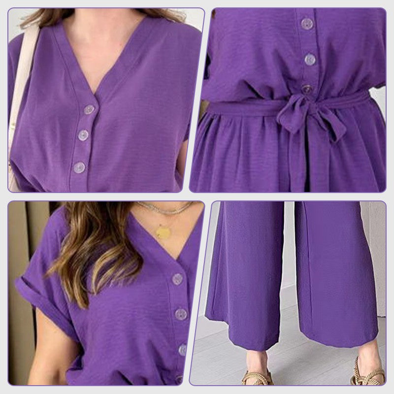 💖 Lässiger Damen-Overall mit V-Ausschnitt und kurzen Ärmeln