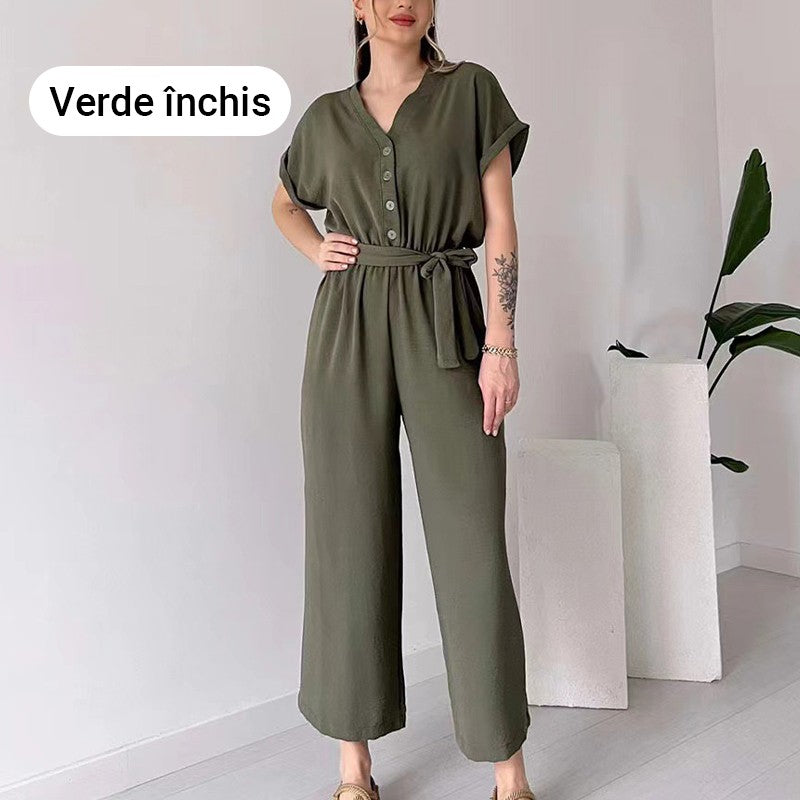 💖 Lässiger Damen-Overall mit V-Ausschnitt und kurzen Ärmeln