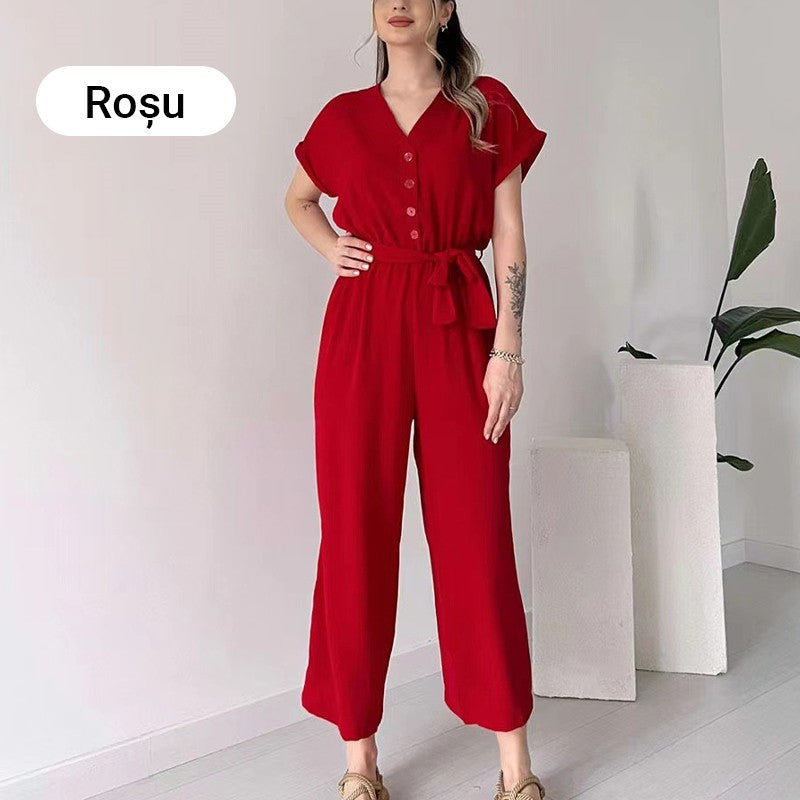 💖 Lässiger Damen-Overall mit V-Ausschnitt und kurzen Ärmeln