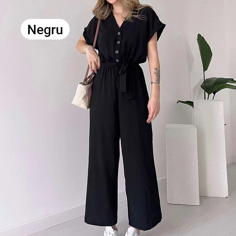 💖 Lässiger Damen-Overall mit V-Ausschnitt und kurzen Ärmeln