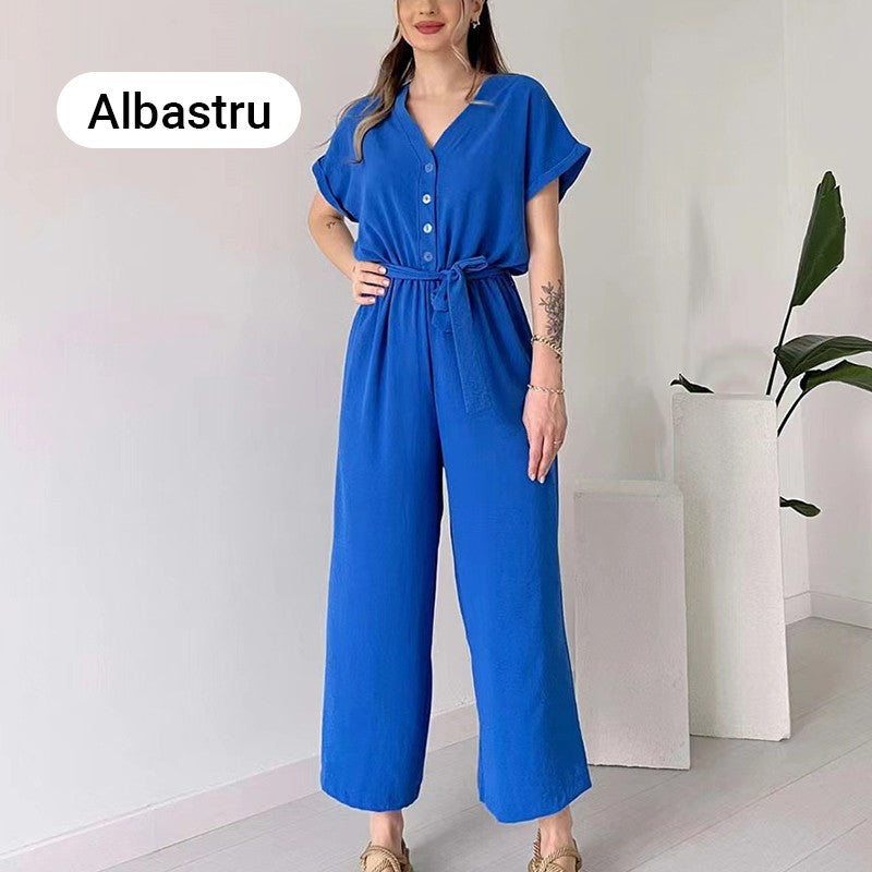 💖 Lässiger Damen-Overall mit V-Ausschnitt und kurzen Ärmeln