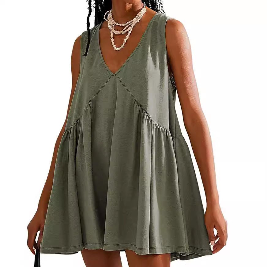 💥49% Rabatt 💥Damen V-Ausschnitt Ärmelloses Weste Lose gefaltetes Kleid