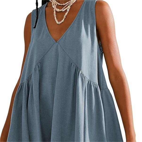 💥49% Rabatt 💥Damen V-Ausschnitt Ärmelloses Weste Lose gefaltetes Kleid