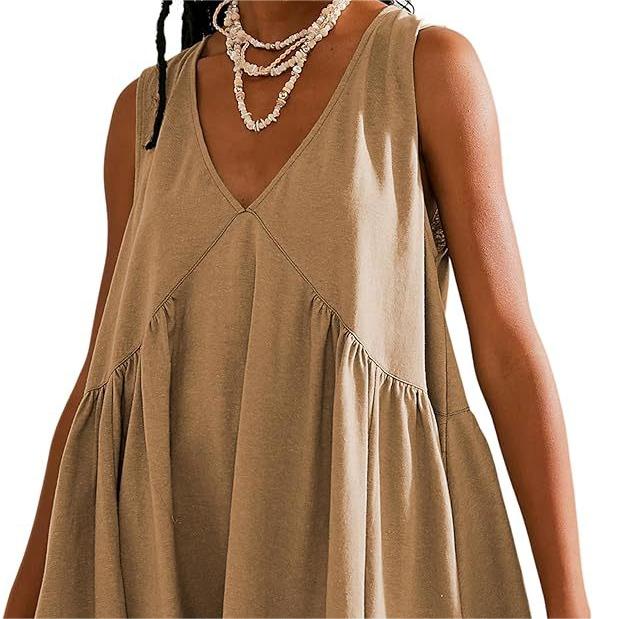💥49% Rabatt 💥Damen V-Ausschnitt Ärmelloses Weste Lose gefaltetes Kleid
