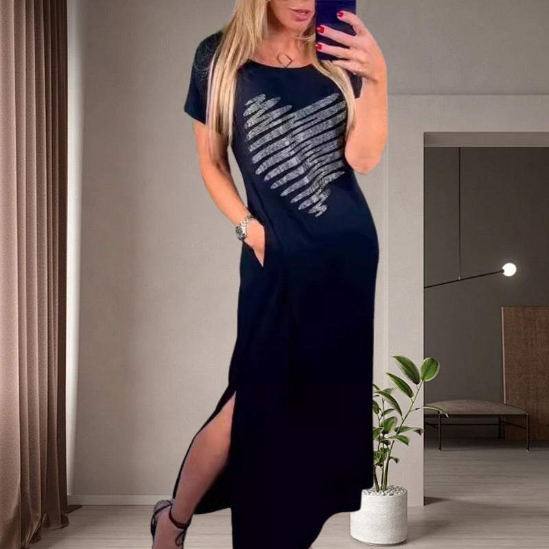 Langes T-Shirt-Kleid mit Seitenschlitz