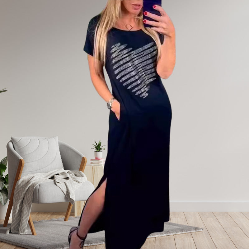 Langes T-Shirt-Kleid mit Seitenschlitz