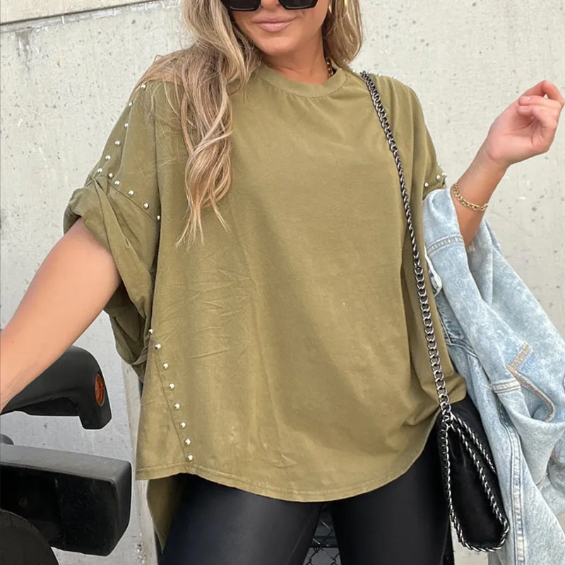 ✨ T-Shirt mit Dreiviertelärmeln, verziert mit Nieten