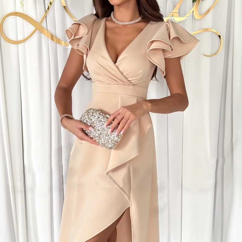 Sexy Kleid mit V-Ausschnitt und Flatterärmeln