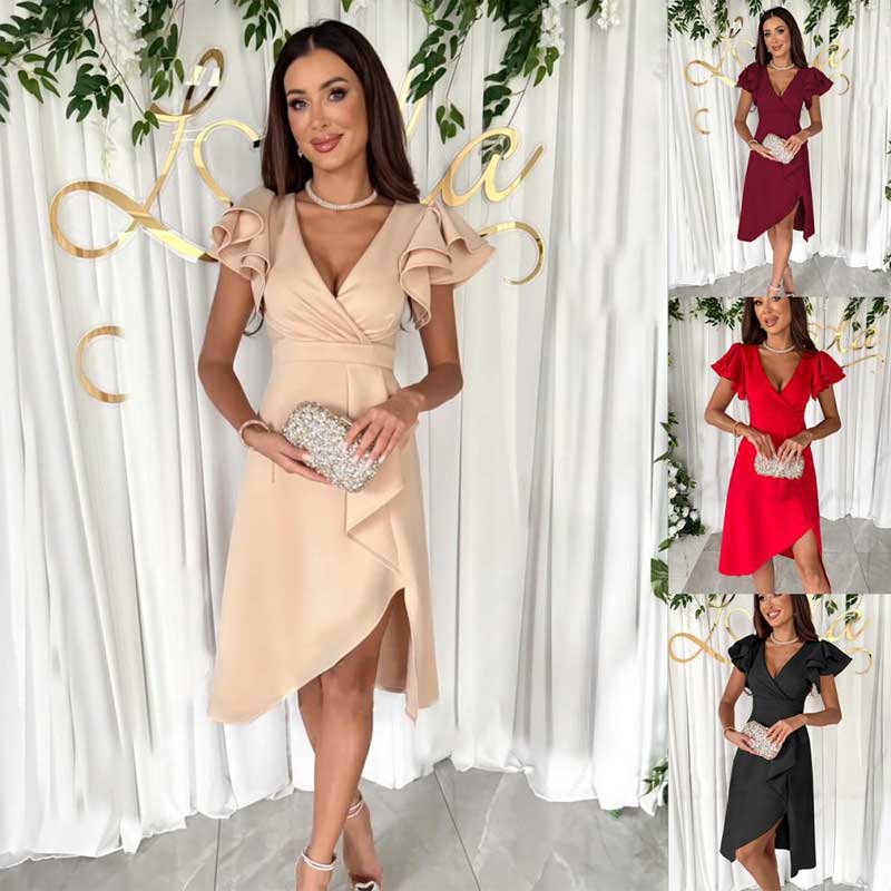 Sexy Kleid mit V-Ausschnitt und Flatterärmeln
