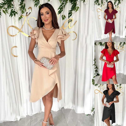 Sexy Kleid mit V-Ausschnitt und Flatterärmeln