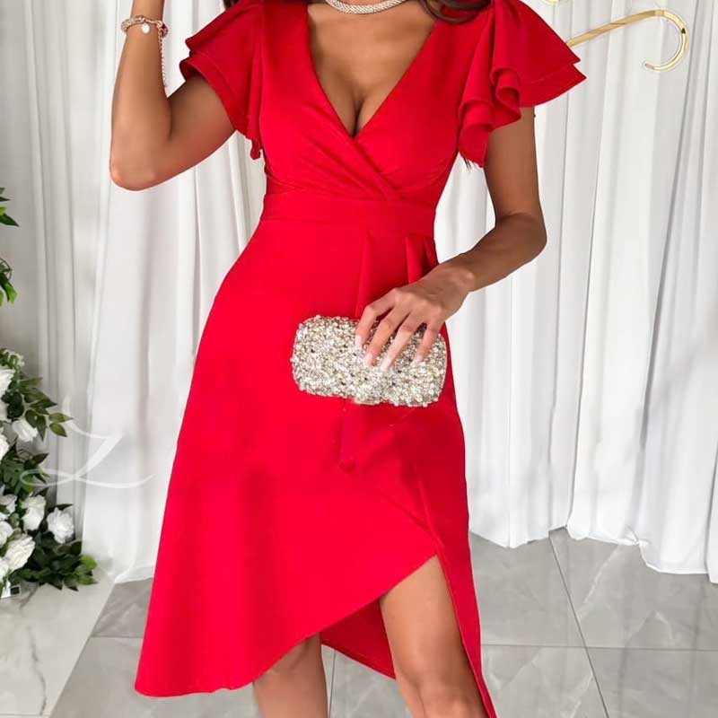Sexy Kleid mit V-Ausschnitt und Flatterärmeln