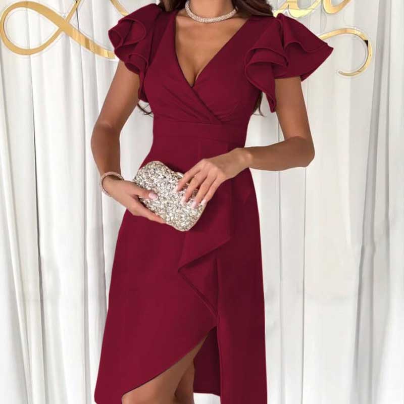 Sexy Kleid mit V-Ausschnitt und Flatterärmeln