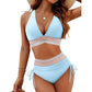 👙Patchwork-Bikini mit V-Ausschnitt, 2-teiliges Set