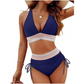 👙Patchwork-Bikini mit V-Ausschnitt, 2-teiliges Set