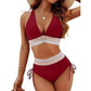 👙Patchwork-Bikini mit V-Ausschnitt, 2-teiliges Set