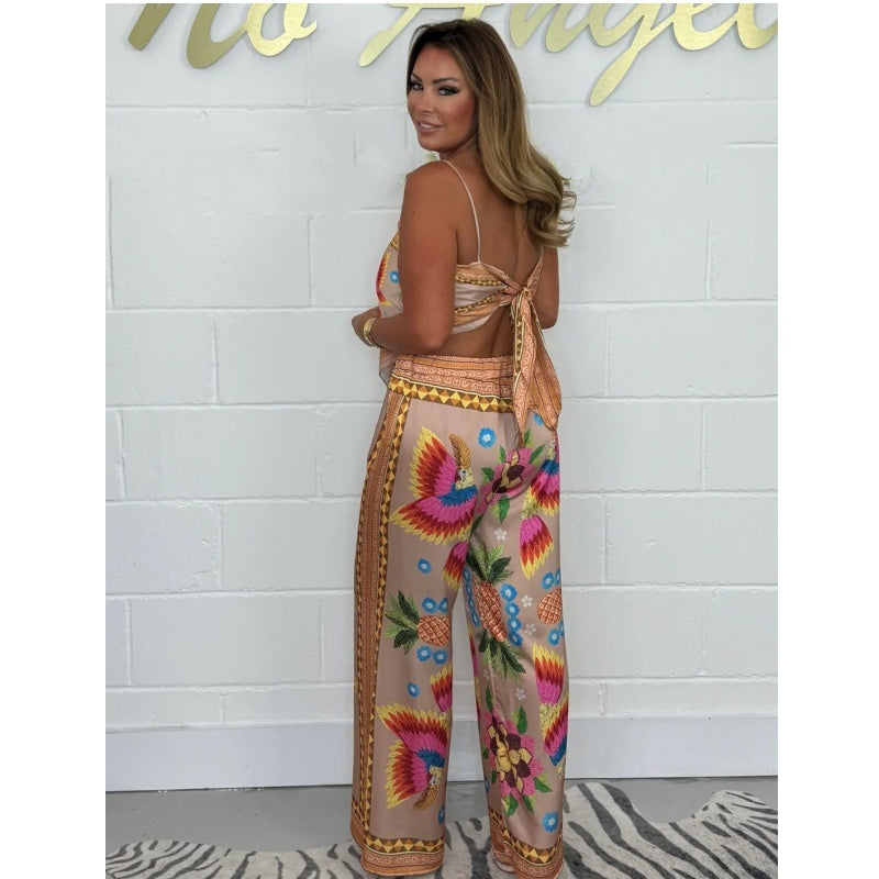 Spaghetti-Träger bedrucktes Oberteil & lockere Damenhosen 2-teiliges Set🔥Neue Ankunft- 49% OFF💝