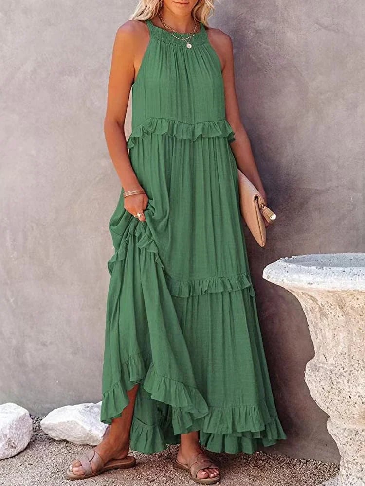 🌸Sommer Casual Ärmellos Riemchen Rückenfrei Volants Kleid