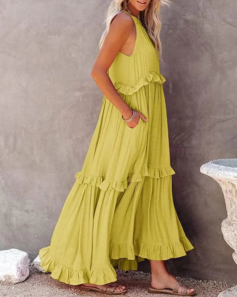 🌸Sommer Casual Ärmellos Riemchen Rückenfrei Volants Kleid