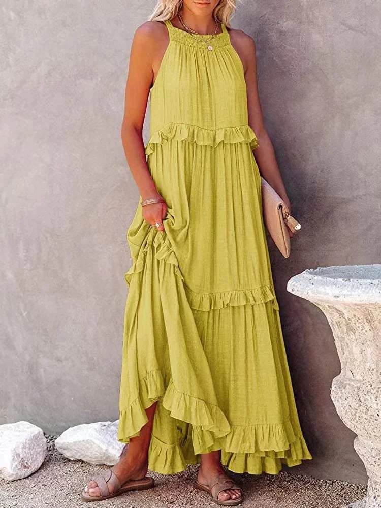 🌸Sommer Casual Ärmellos Riemchen Rückenfrei Volants Kleid