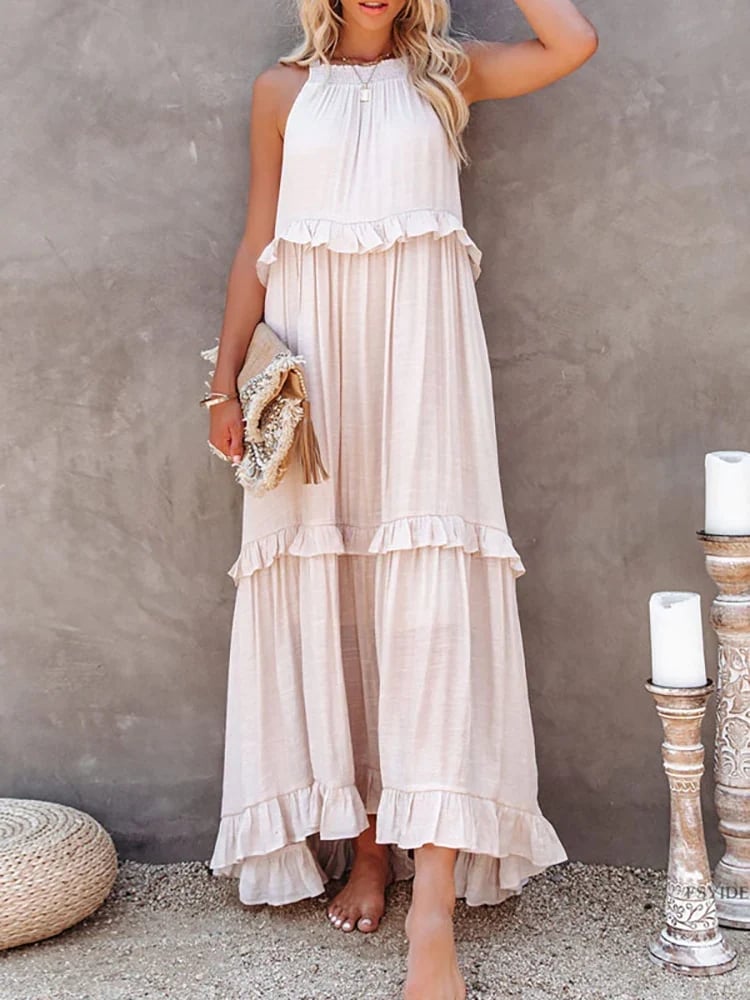 🌸Sommer Casual Ärmellos Riemchen Rückenfrei Volants Kleid