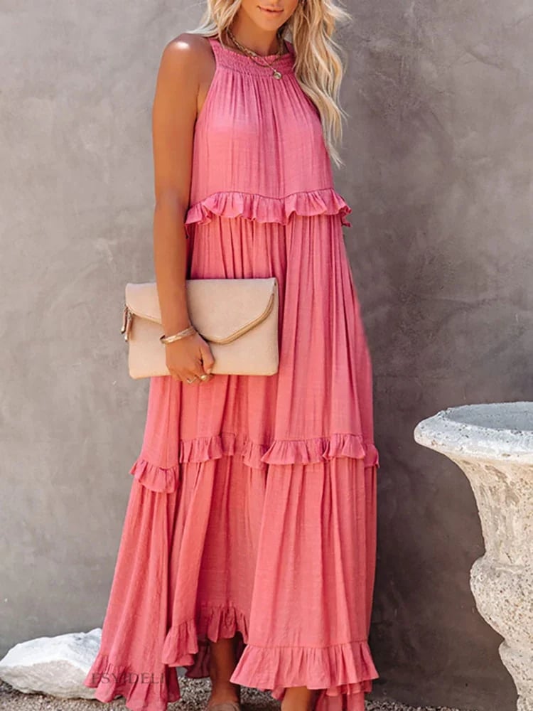 🌸Sommer Casual Ärmellos Riemchen Rückenfrei Volants Kleid