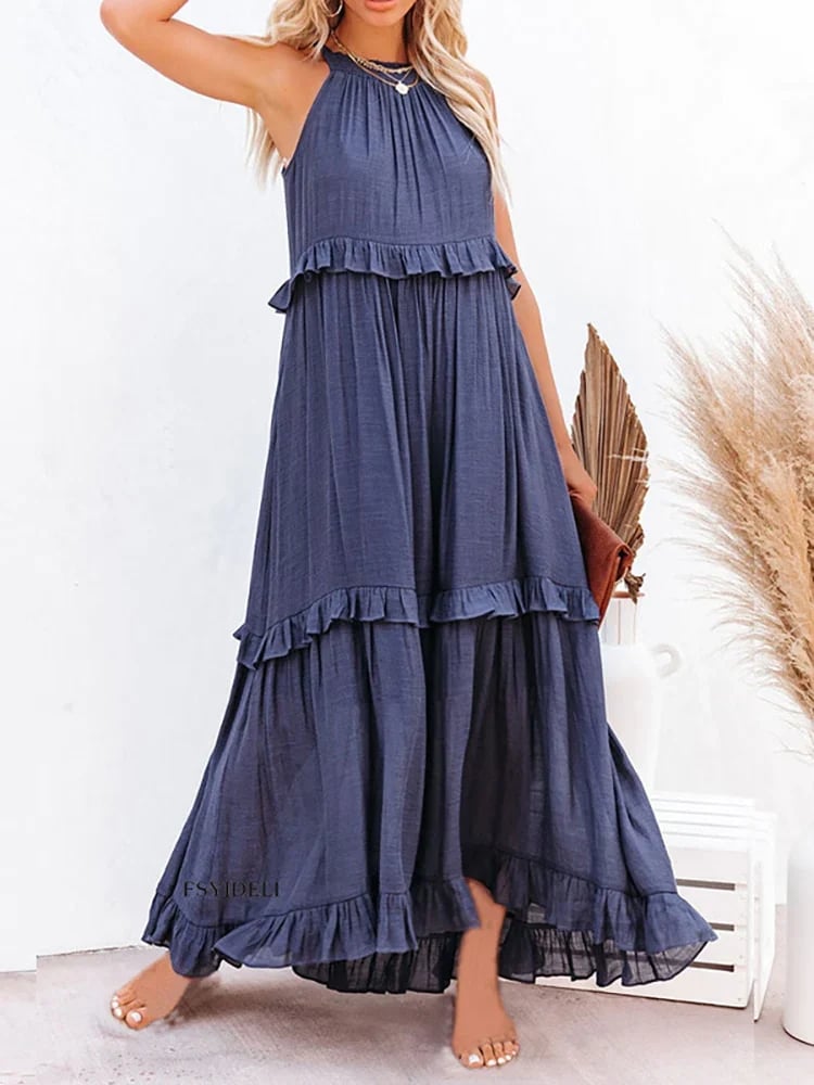 🌸Sommer Casual Ärmellos Riemchen Rückenfrei Volants Kleid