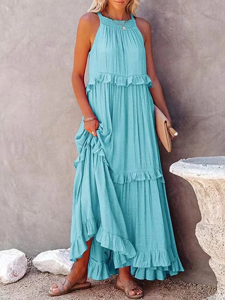 🌸Sommer Casual Ärmellos Riemchen Rückenfrei Volants Kleid